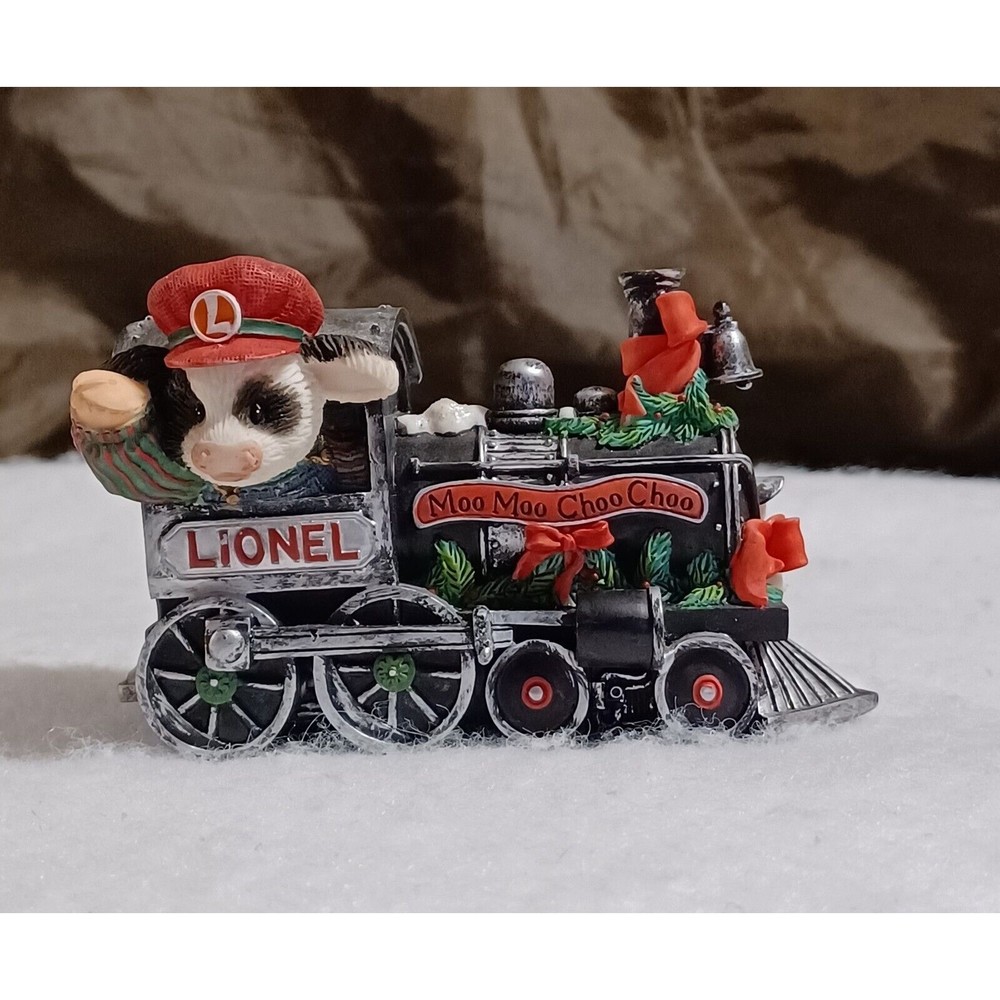 Mary’s Moo Moos "Christmas Is Coming Right On Time!" Enesco Cow Lionel Train